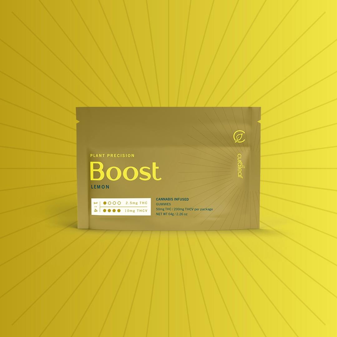 ## Boost Gummies

A precise 1:4 ratio of THC to THCV along with energizing terpenes for a new kind of lift.