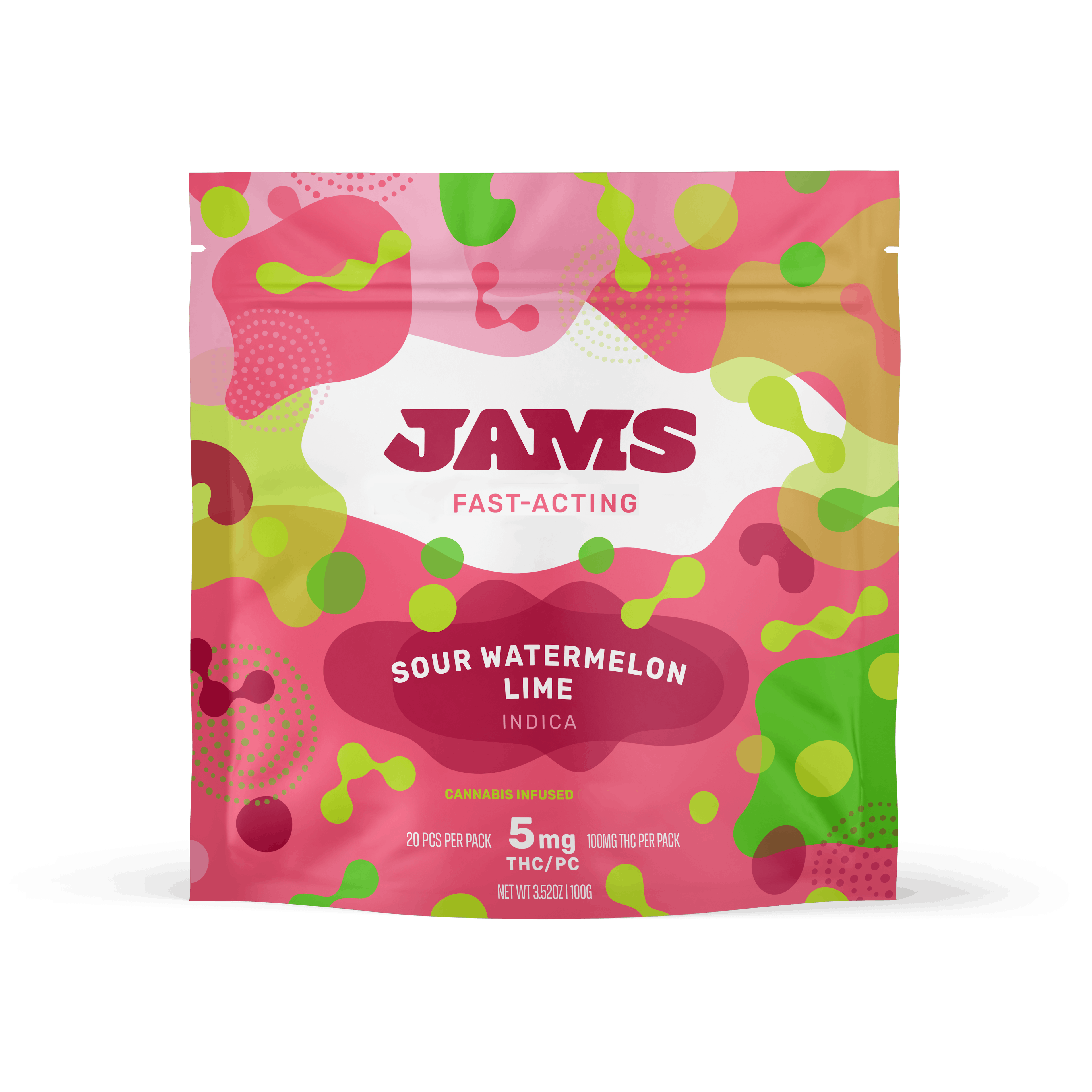 JAMS | Sour Watermelon Lime THC Fast-Acting Chews 20-pack | 100mg