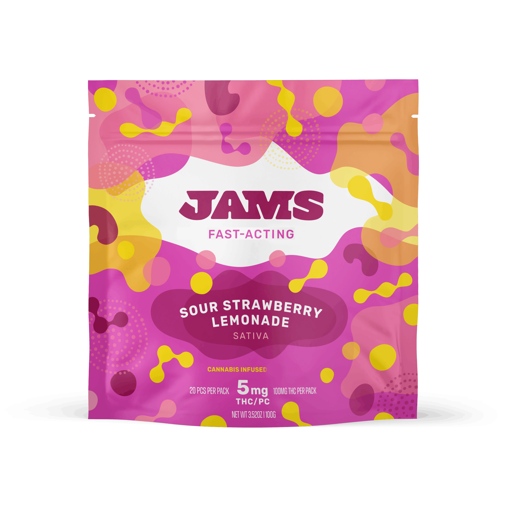 JAMS | Sour Strawberry Lemonade THC Fast-Acting Chews 20-pack | 100mg