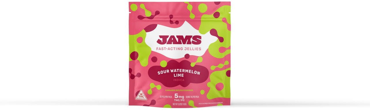 JAMS Sour Watermelon Lime Indica Fast Acting Jellies 20-Pack | 100mg