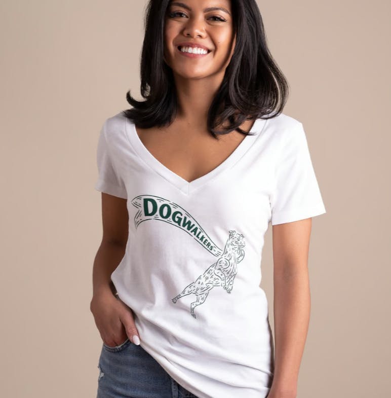 Dogwalkers White V-Neck T-Shirt