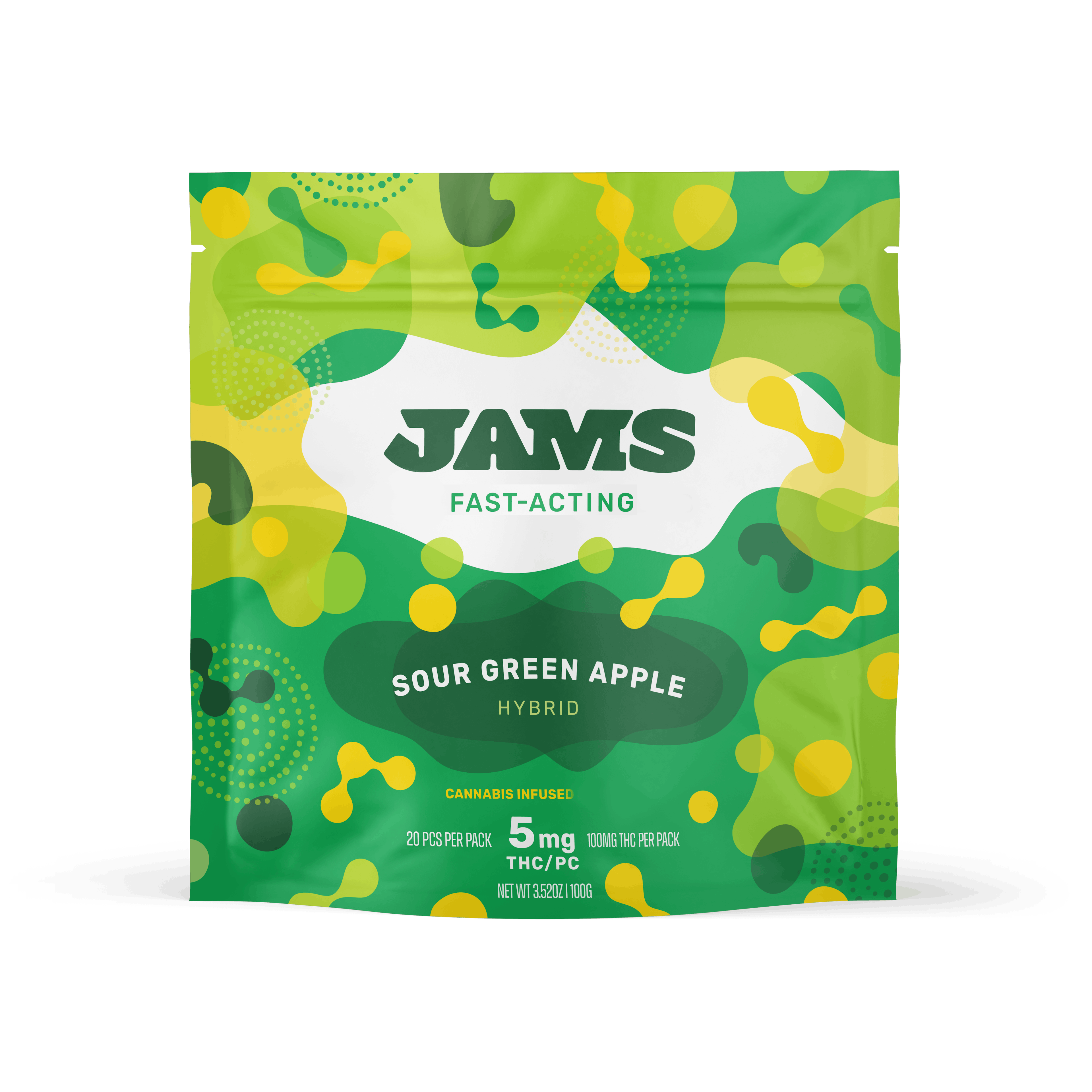JAMS | Sour Green Apple THC Fast-Acting Chews 20-pack | 100mg