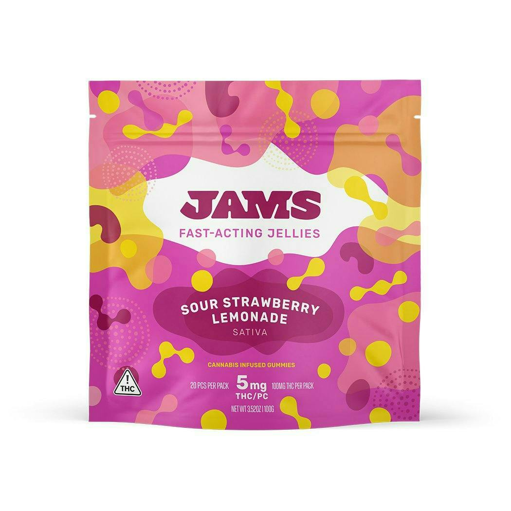 Jams Fast Acting Sour Strawberry Lemonade Gummies 20pk 100mg Total