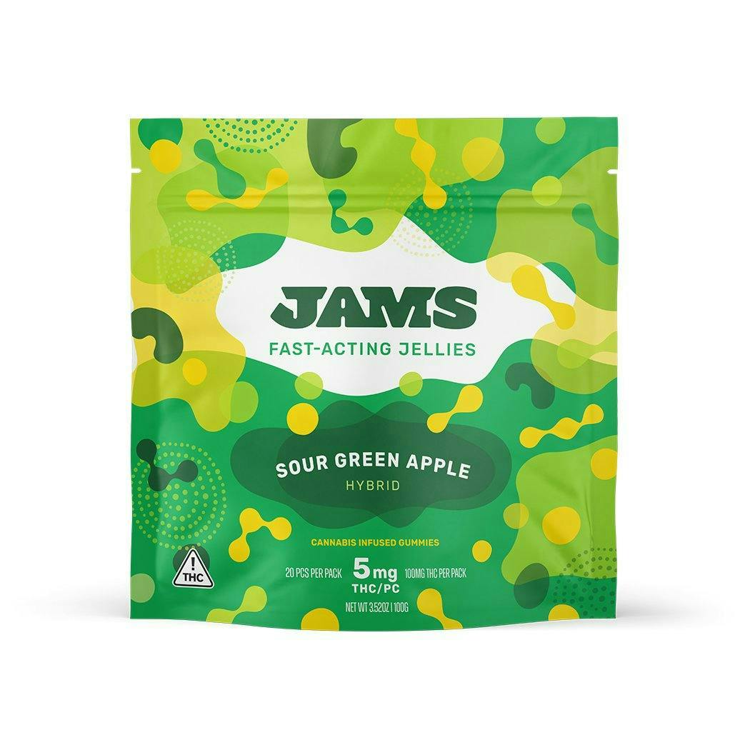 Jams Fast Acting Sour Green Apple Gummies 20pk 100mg Total