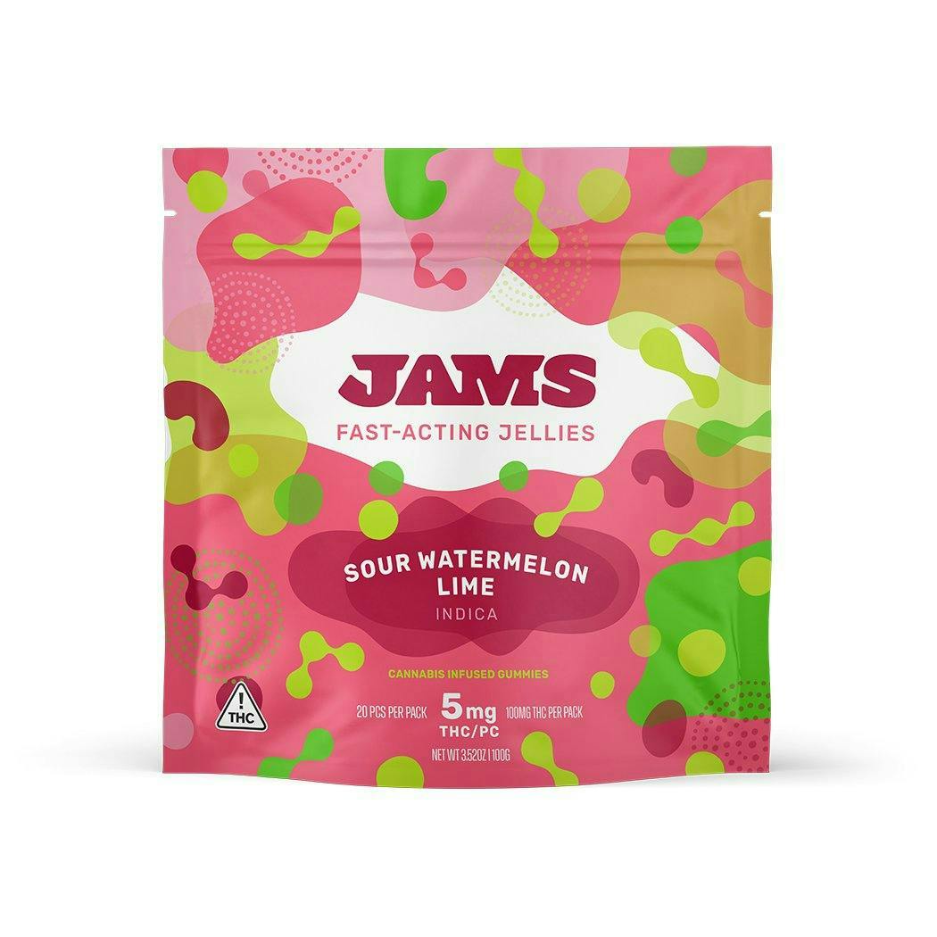 Jams Fast Acting Sour Watermelon Lime Gummies 20pk 100mg Total