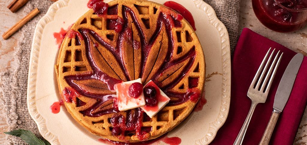 Infused Gingerbread Waffles with Cranberry Maple Syrup